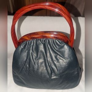 Vintage Etra Leather Lucite Handles Frame Bag